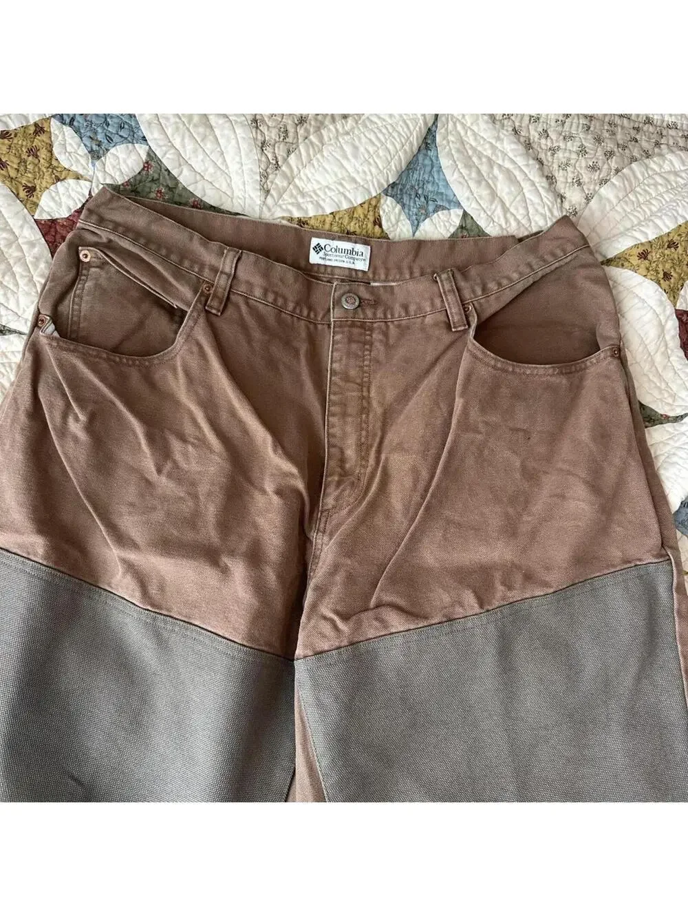 Vintage Columbia color block pants two tone brown size 38x32 pants